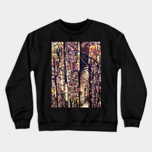 Two Birdhouses in the Autumn Woods Crewneck Sweatshirt